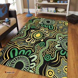 Australia Aboriginal Area Rug - Aboriginal Art Style Green Background Area Rug