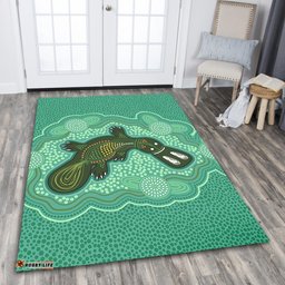 Australia Aboriginal Area Rug - Green Platypus Aboriginal Art Inspired Area Rug