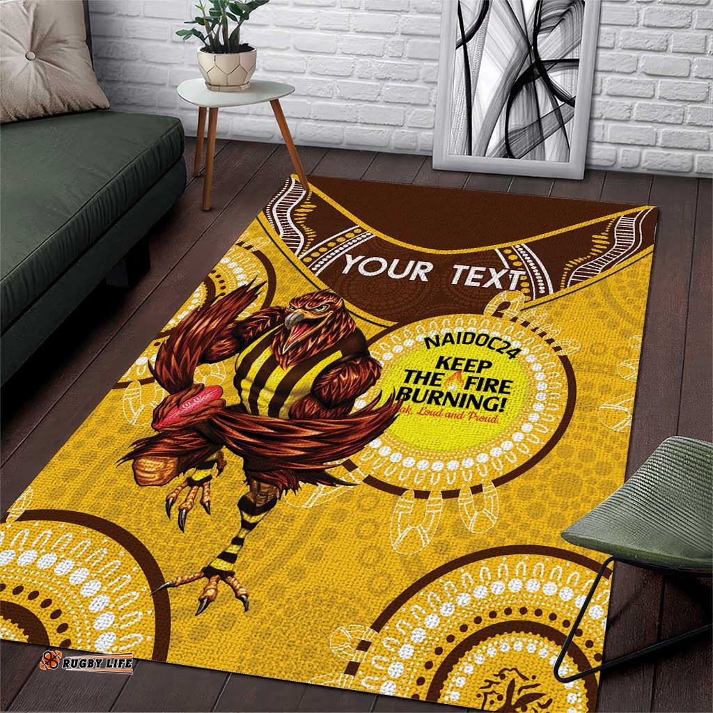 Custom AFL Hawkthorn NAIDOC Week Area Rug Keep The Fire Burning Indigenous Art