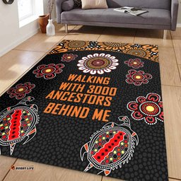 Australia Aboriginal Area Rug - Walking with 3000 Ancestors Behind Me Black and Orange Patterns Area Rug