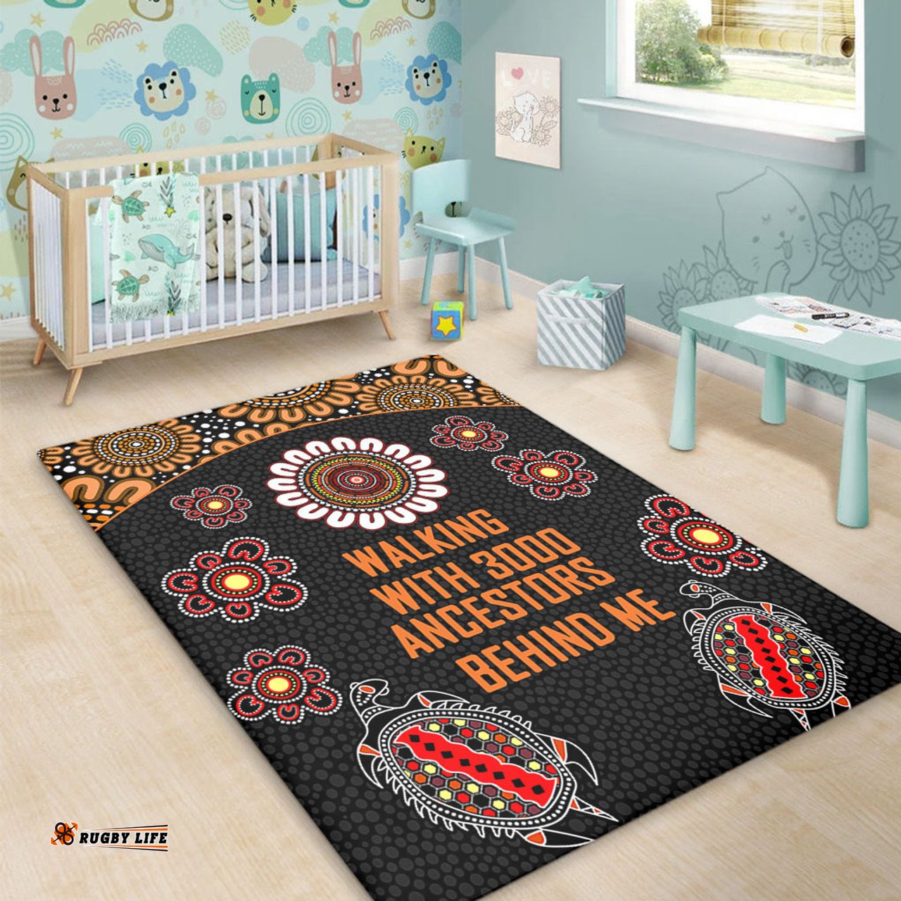 Australia Aboriginal Area Rug - Walking with 3000 Ancestors Behind Me Black and Orange Patterns Area Rug