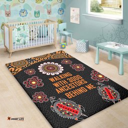 Australia Aboriginal Area Rug - Walking with 3000 Ancestors Behind Me Black and Orange Patterns Area Rug
