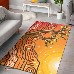 Australia Aboriginal Inspired Area Rug - Aboriginal Style Of Background Depicting Nature Tree On The Hill