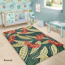 Australia Flowers Aboriginal Area Rug - Aboriginal Dot Art of Australian Native Eucalyptus Plant Area Rug