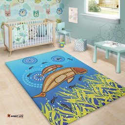 Australia Aboriginal Area Rug - Mother And Baby Dugong Aboriginal Art Inspired Area Rug