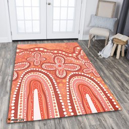 Australia Aboriginal Area Rug - Dot painting illustration in Aboriginal style Orange Area Rug