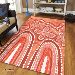 Australia Aboriginal Area Rug - Dot painting illustration in Aboriginal style Orange Area Rug