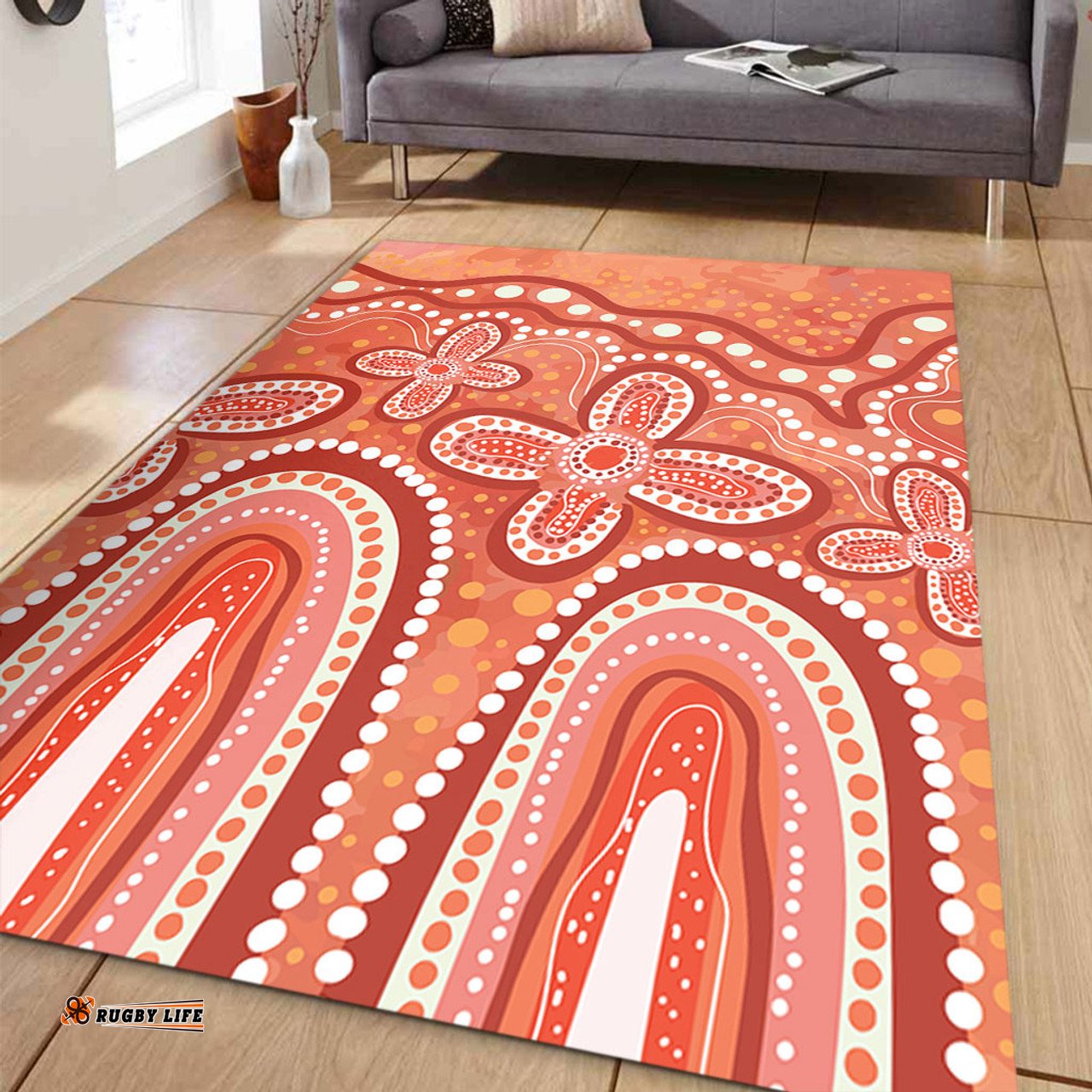 Australia Aboriginal Area Rug - Dot painting illustration in Aboriginal style Orange Area Rug