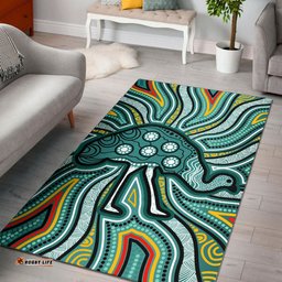 Australia Aboriginal Inspired Area Rug - Aboriginal Inspired Emu Artwork Canyon Blue