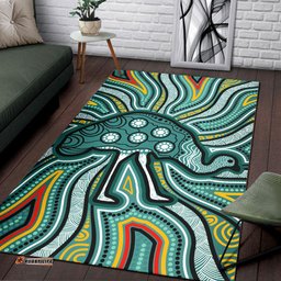 Australia Aboriginal Inspired Area Rug - Aboriginal Inspired Emu Artwork Canyon Blue