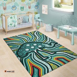 Australia Aboriginal Inspired Area Rug - Aboriginal Inspired Emu Artwork Canyon Blue