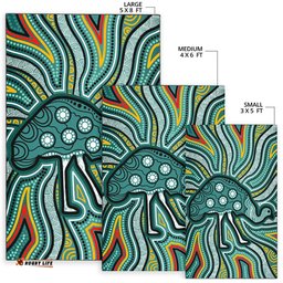 Australia Aboriginal Inspired Area Rug - Aboriginal Inspired Emu Artwork Canyon Blue