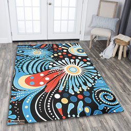 Australia Aboriginal Area Rug - Traditional Australian Aboriginal Native Design (Black) Ver 3 Area Rug
