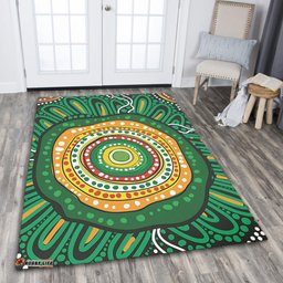 Australia Aboriginal Area Rug - Green Aboriginal Style Dot Painting Area Rug