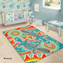 Australia Animals Platypus Aboriginal Area Rug - Green Platypus With Aboriginal Art Dot Painting Patterns Inspired Area Rug