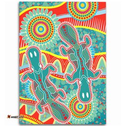 Australia Animals Platypus Aboriginal Area Rug - Green Platypus With Aboriginal Art Dot Painting Patterns Inspired Area Rug