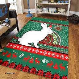 South Sydney Rabbitohs Area Rug - Australia Ugly Xmas With Aboriginal Patterns For Die Hard Fans