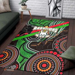 Australia Rabbitohs Anzac Aboriginal Inspired Rug - Australia Rabbitohs Remembrance Day with Poppy Flower Rug