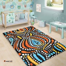Australia Aboriginal Area Rug - Traditional Australian Aboriginal Native Design (Black) Ver 2 Area Rug