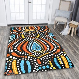 Australia Aboriginal Area Rug - Traditional Australian Aboriginal Native Design (Black) Ver 2 Area Rug
