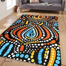 Australia Aboriginal Area Rug - Traditional Australian Aboriginal Native Design (Black) Ver 2 Area Rug