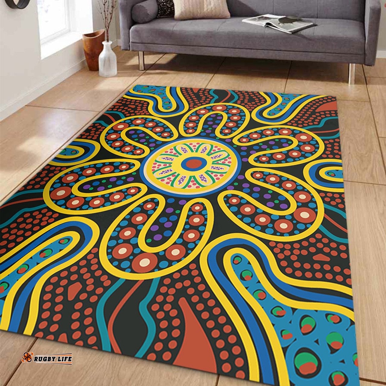 Australia Dot Painting Inspired Aboriginal Area Rug - Aboriginal Dot Art Color Inspired Area Rug