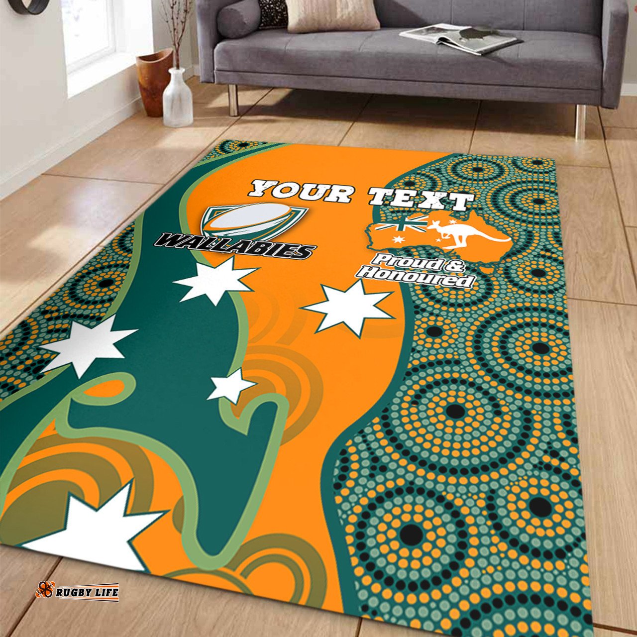 Australia Wallabies Custom Area Rug - Custom Proud And Honoured Indigenous Aboriginal Inspired Gold Jersey Area Rug
