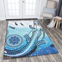 Australia Crocodile Area Rug - Aboriginal Dot Artwork With Crocodile Area Rug