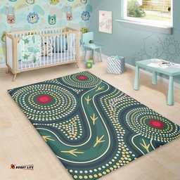 Australia Aboriginal Area Rug - Green Aboriginal Dot Art Style Vector Painting Area Rug