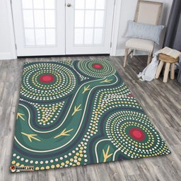 Australia Aboriginal Area Rug - Green Aboriginal Dot Art Style Vector Painting Area Rug
