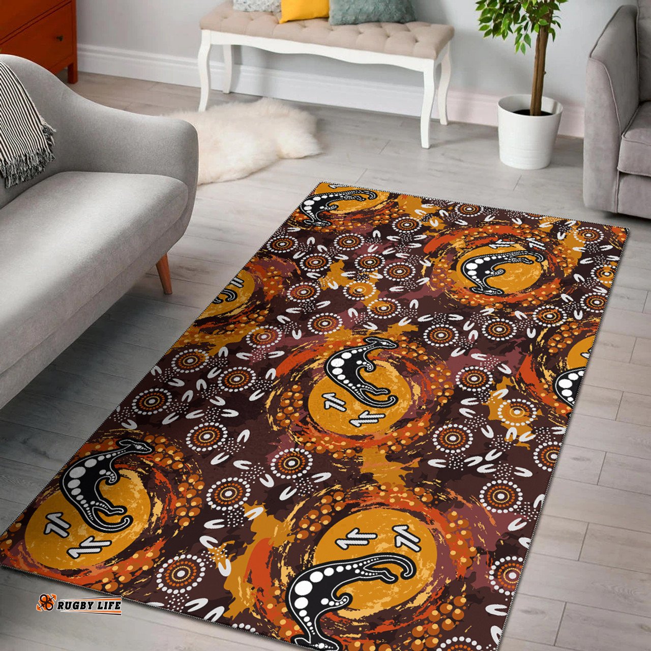 Australia Aboriginal Inspired Area Rug - Kangaroo Aboiginal Inspired Dot Painting Style