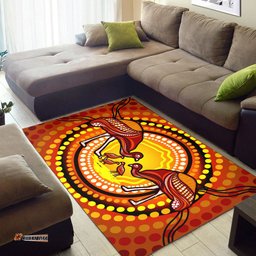 Australia Aboriginal Inspired Area Rug - Emu And Chicks Aboriginal Inspired Dot Painting