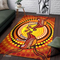 Australia Aboriginal Inspired Area Rug - Emu And Chicks Aboriginal Inspired Dot Painting