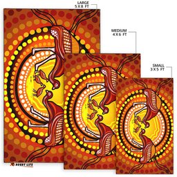 Australia Aboriginal Inspired Area Rug - Emu And Chicks Aboriginal Inspired Dot Painting