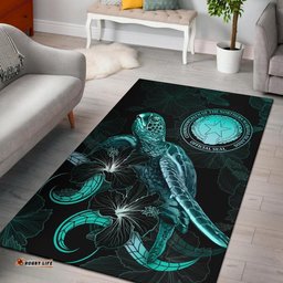 CNMI Polynesian Area Rugs Turtle With Blooming Hibiscus Turquoise
