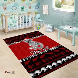 Personalised New Zealand Christmas Area Rug Maori Tiki Meri Kirihimete