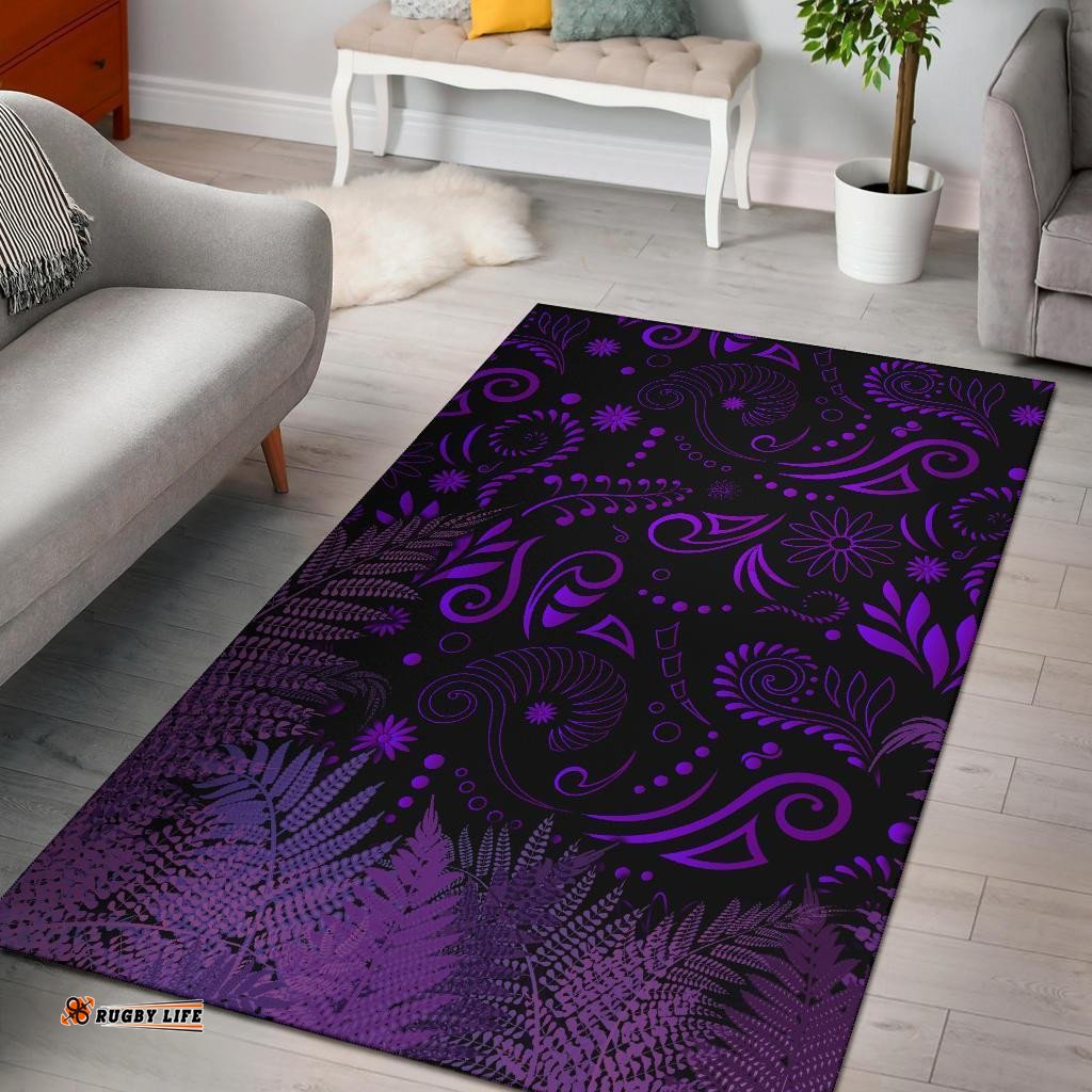 New Zealand Area Rug Silver Fern Aotearoa Vibes Purple