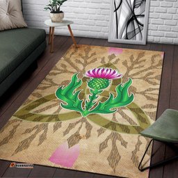 Scottish Area Rug Thistle Flowers Celtic Knot Vintage Style