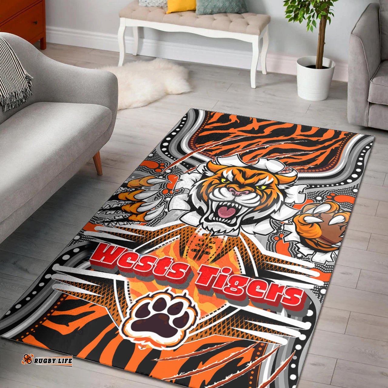 Tigers Rugby Aboriginal Area Rug Custom Indigenous Super Wests Tigers Scratch Style