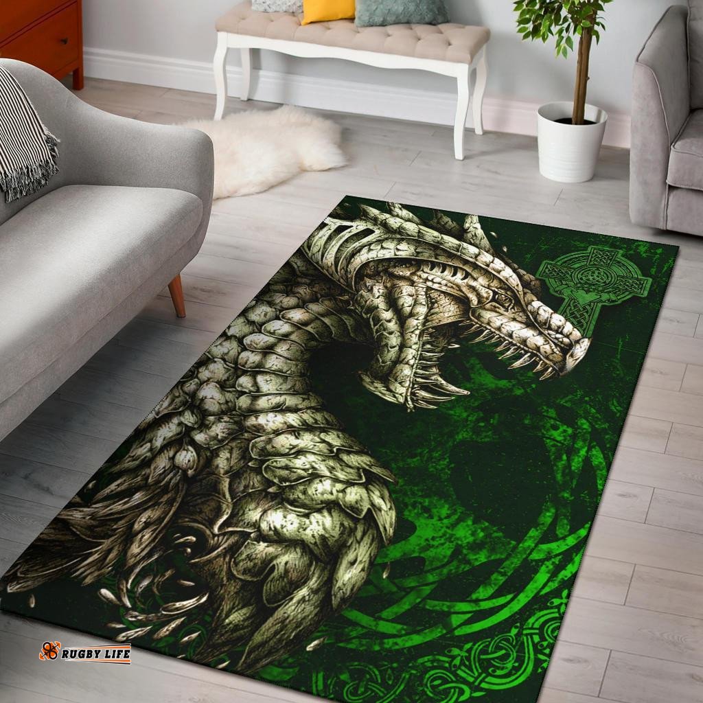 Ireland Celtic Area Rug Dragon and Claddagh Cross