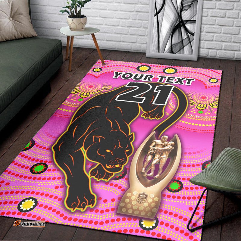 Custom Personalised Penrith Panthers Rugby Area Rug Pink Crouching Panther Premiers 2022