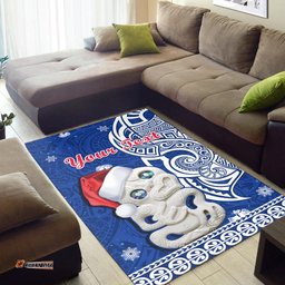 Custom Personalised New Zealand Christmas Area Rug Hei Tiki Blue Pohutukawa Meri Kirihimete
