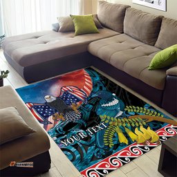 Personalised United States And New Zealand Area Rug USA Eagle With Kowhai Aotearoa Tui Bird