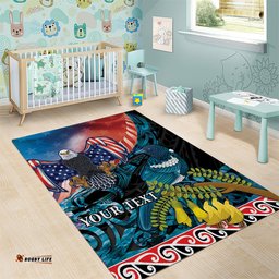 Personalised United States And New Zealand Area Rug USA Eagle With Kowhai Aotearoa Tui Bird