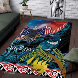 Personalised United States And New Zealand Area Rug USA Eagle With Kowhai Aotearoa Tui Bird