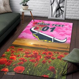 Custom Personalised North Queensland Cowboys ANZAC Area Rug Poppy Flowers Vibes Pink