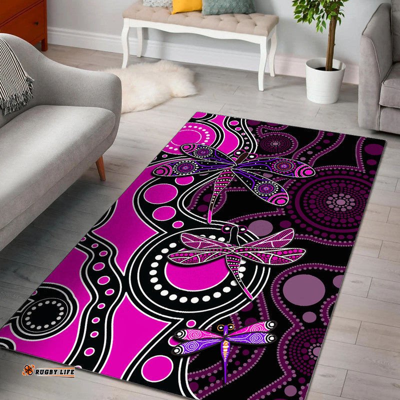 Aboriginal Dragonfly Area Rug Pink Style 03