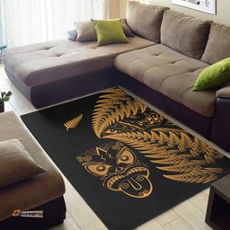 New Zealand Haka Rugby Maori Area Rug Silver Fern Vibes Gold