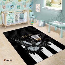 Personalised AFL Collingwood Area Rug Magpies Premiers With Trophy Proud