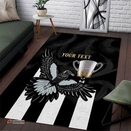 Personalised AFL Collingwood Area Rug Magpies Premiers With Trophy Proud
